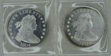 (2) Flowing Hair Silver Rounds .925 Fine 54.8 g 1804 Liberty Proof & Unc 97.62 per troy oz