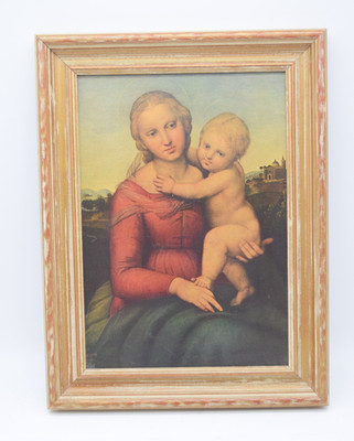 VTG Raphael  Small Cowper Madonna  Print on Board Framed Religious Art 14.5x11