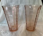 Vintage Anchor Hocking Pink Block Optic Drinking Glasses 16 Ounces Set Of 2