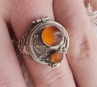 Vintage Sterling Silver Marked 925 Poison Pillbox Amber Ring Size 9
