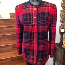 VTG Liz Claiborne Women's Sz 9 Wool Blend Plaid Blazer/Jacket Red/Blue w/Pockets