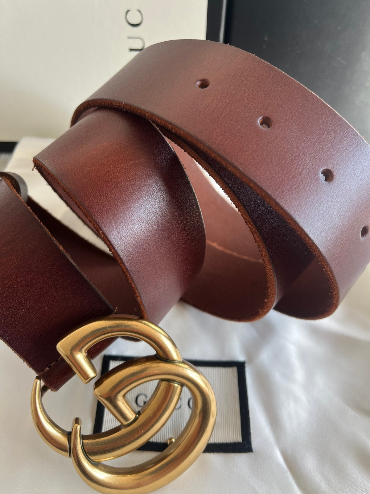 Gucci GG Buckle Brown Leather Belt Size 115 cm Fits 40/42 Waist Includes Box