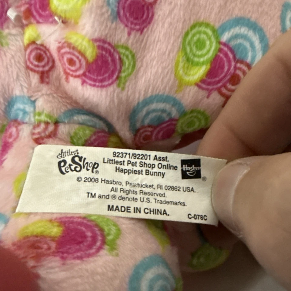 Littlest Pet Shop Happiest Bunny Plush Rabbit Lollipops 10" Hasbro 2008 LPS Toy - Image 3 of 3