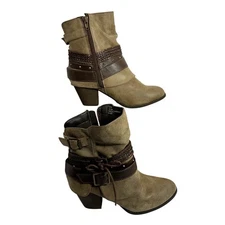 Jellypop AFINA Ankle Boots SZ 8 Brown Boho Festival Chic Casual Chunky Western