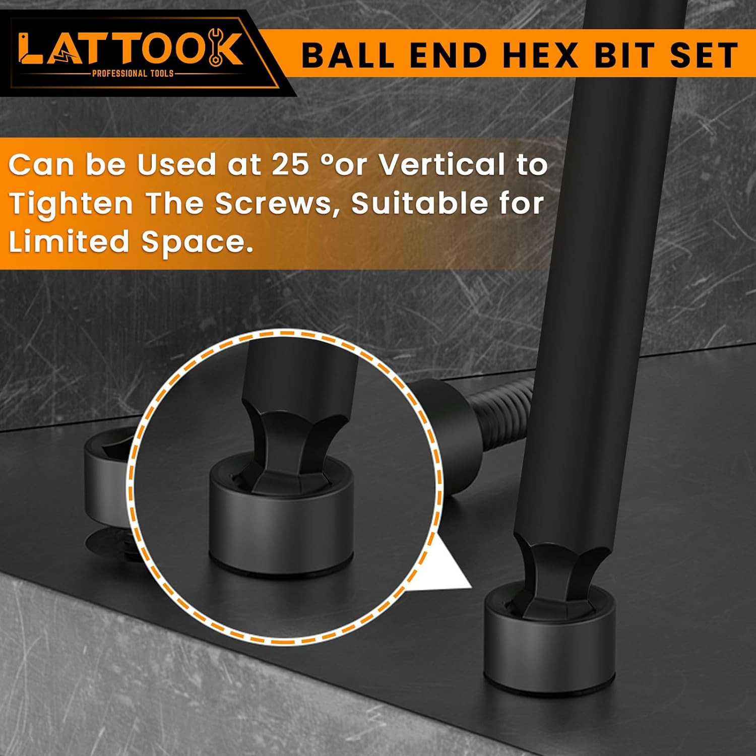 Ball End Hex Head Allen Wrench Drill Bit Set (24PCS Metric & SAE), LATTOOK 1/4" 