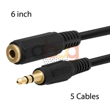 3.5mm Extension Cable 5 Pack 6 Inch AUX Male Plug to Female Jack Stereo Cord