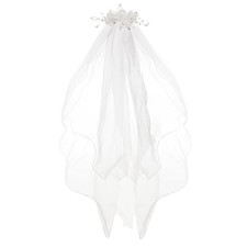 1st Communion Veil White Flowers Pearls Holy Accessories Girls 31 Inch Mass