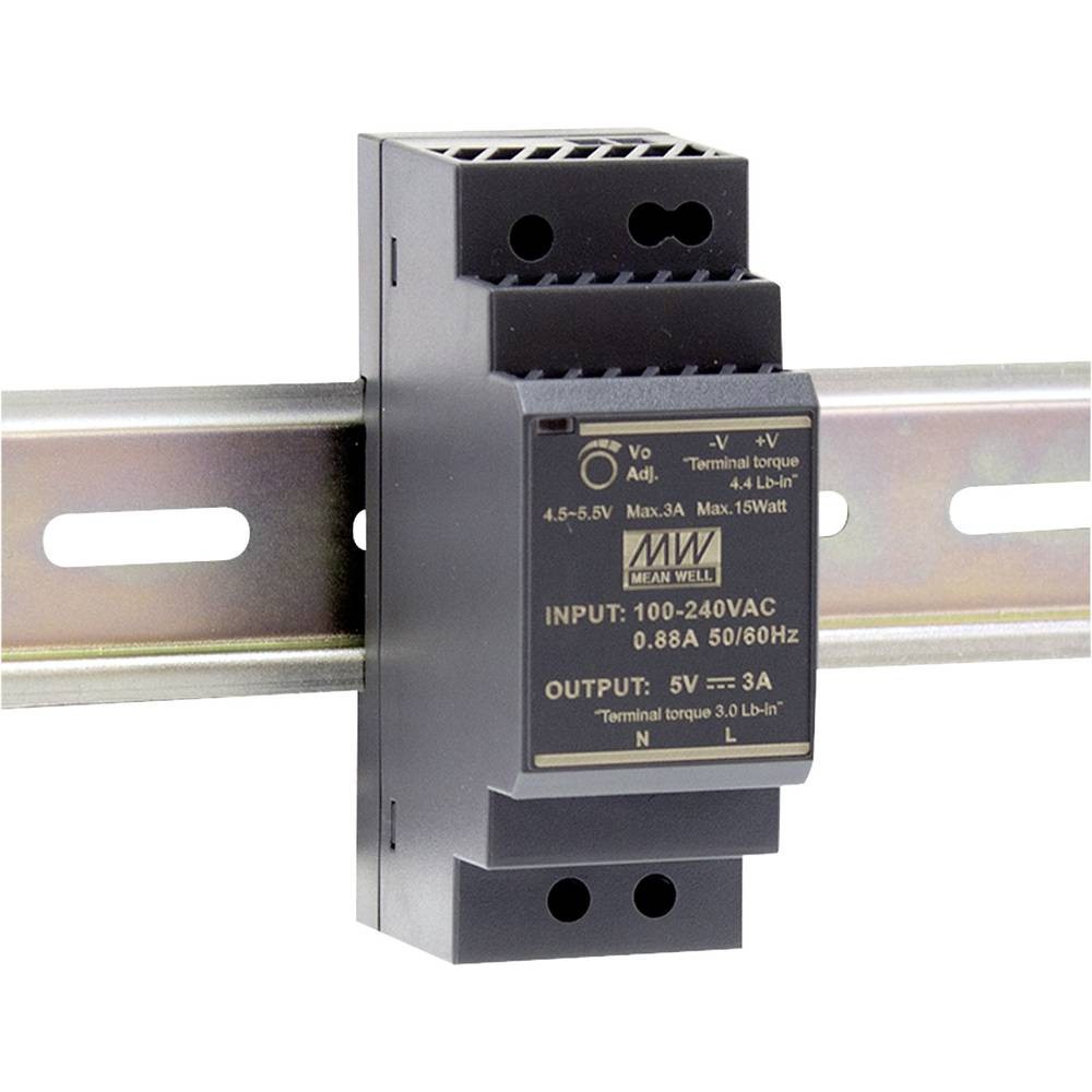 Alimentation 15V rail DIN HDR-30-15 MEAN WELL 30W transformateur modulaire