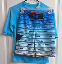 Cat Jack Boys Shark Print Swim Shorts Wonder Nation Swim Shirt Blue/Black 9-10