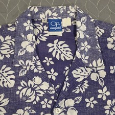 Vintage Ocean Pacific OP Hawaiian Shirt Mens LARGE Floral Inside Out BLUE