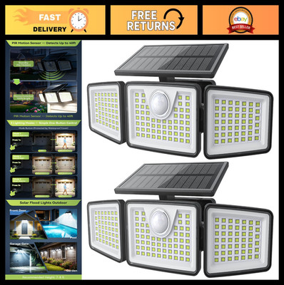 2500LM Solar Motion Sensor Lights, 3-Head 270° Angle, Waterproof Security Lighti