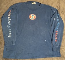 Vintage Rare Hurley 90s Blue Ls Tshirt Xl Singe Stitch Surf Skate Usa Made