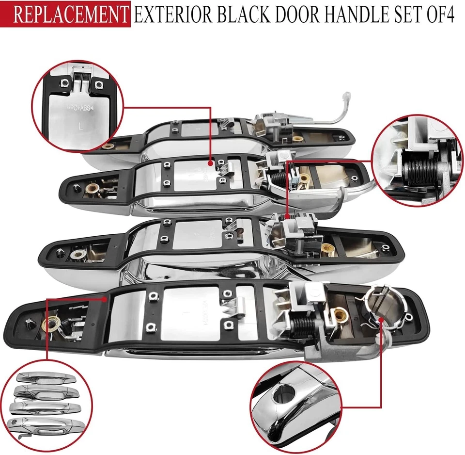 Set of 4 Front-Rear Door Handle For 2007-2014 Cadillac Escalade - Image 4 of 4