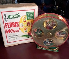 Vintage Christmas Pixie Elves Rotating Wind Up Musical Ferris Wheel With Box