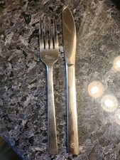Vintage Pan Am Airways Square Handle Stainless FORK & KNIFE 1st Class Set