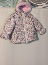 Kensie Girl Floral Puffer Zip Up Jacket Fully Lined Hood Faux Fur 18 Month