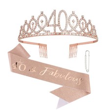 40th Birthday Decorations for Women Rose Gold Tiara Sash Happy Party Gifts