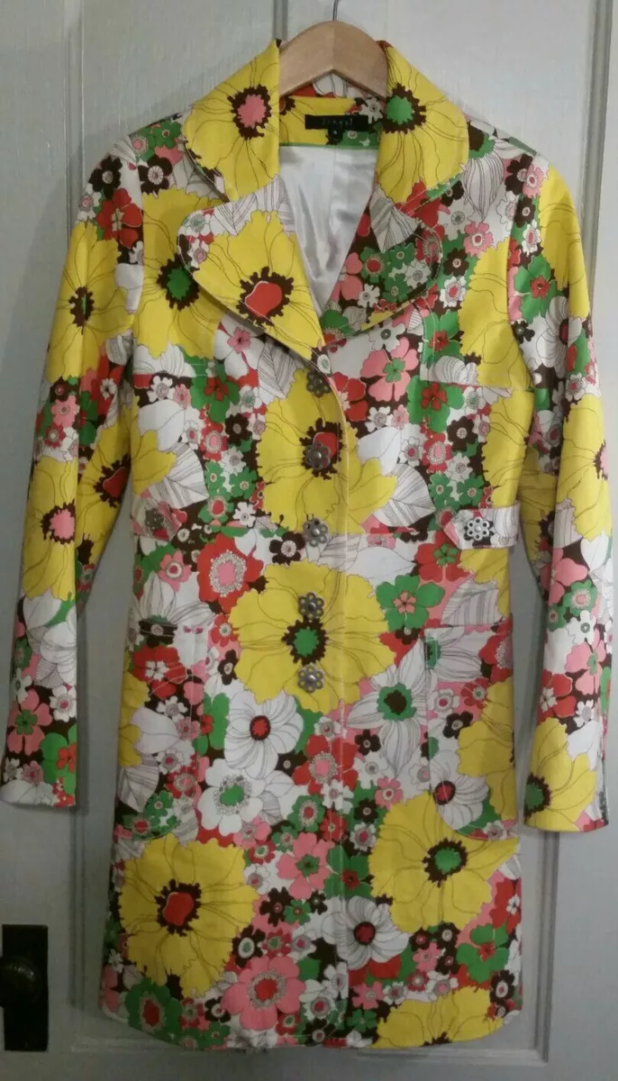 JUNGAL Kate Spade Women s Floral Rain Coat Jacket Metal Flower Snaps Size 4 USA