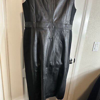 Spanx Mixed Media Sheath Dress Black Faux Leather Casual Work business NWT  sz XL | eBay