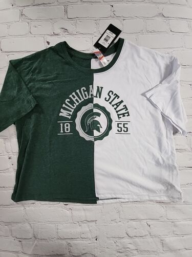 Michigan State Spartans Home Away Colors SS T-Shirt Cropped Tee Womens XL - NEW