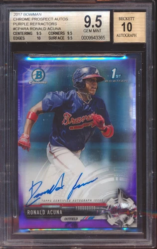 2017 BOWMAN CHROME RONALD ACUNA JR. PURPLE REFRACTOR AUTO AUTOGRAPH /250 BGS 9.5