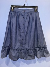 26 W, 14 Denim Skirt Vintage 1960 s, Paint Set, Ruffled Trim, Elastic USA Button