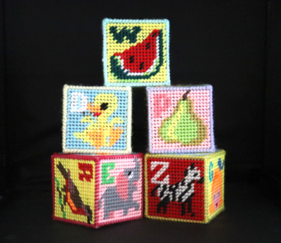 NEEDLEPOINT KIT D.I.Y. ALL INCLUDED FOR 5 BABY BLOCKS YARN CANVAS INSTRUCTIONS