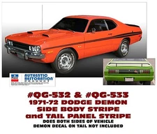 GE-QG-532 QG-533 1971-72 DODGE DEMON - SIDE STRIPE and TAIL PANEL STRIPE - COMBO