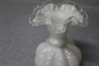 Vtg 6” Fenton Melon Silver Crest White Milk Glass Ruffle Scallop Vase