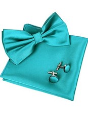 Alizeal Bowtie Hanky  cufflinks Set Teal New