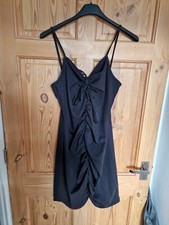 Womens Plain Black Bodycon Ruched Dress Size 8
