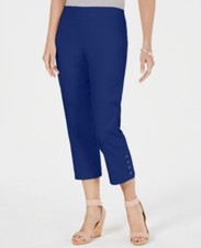 JM Collection Petite Button Hem Capri Pants Tummy control Jazzy Blue PS