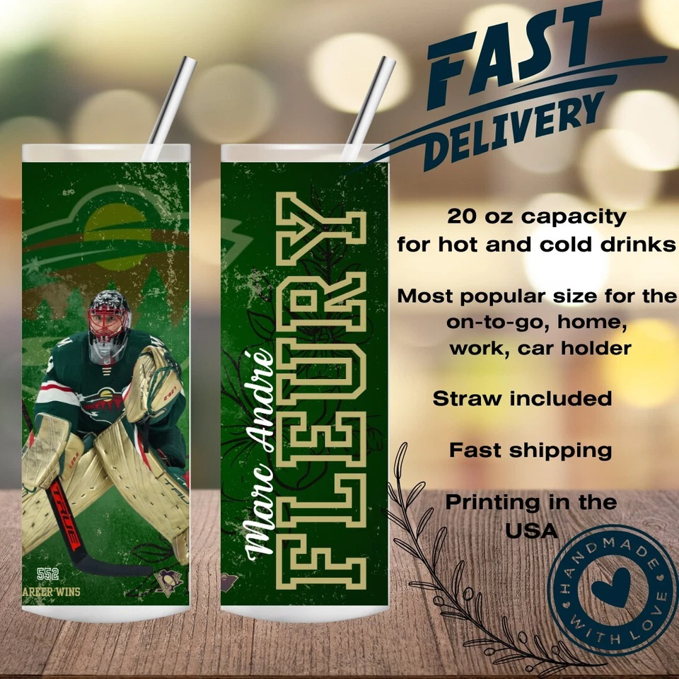 Taza de café Marc-André Fleury MINESOTA WILD 20 oz regalo perfecto para aficionados al hockey Foto 4 de 4