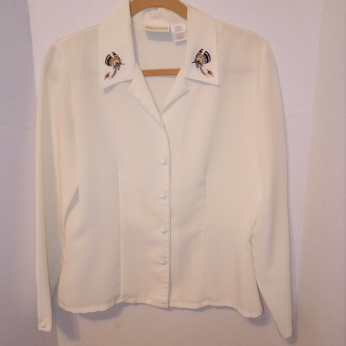 Susan Bristol Langarm creme bestickt Federkragen Bluse Gr. 6 gebraucht, in einwandfreiem Zustand - Bild 3 von 7