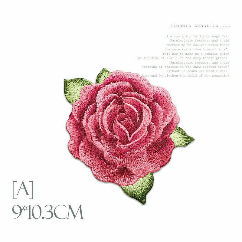 Embroidered Flower Patches Red Peony Sew on Applique Dress Clothing Badge Craft - Image 4 of 4