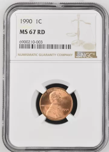 NGC certified MS67RD 1990 Lincoln penny cent no mint mark FULL RED