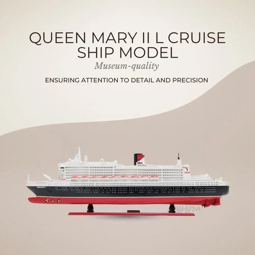 Queen Mary II L Cruise Ship Model | Wooden Handmade Model W/ Swimming Pool - Picture 16 of 20