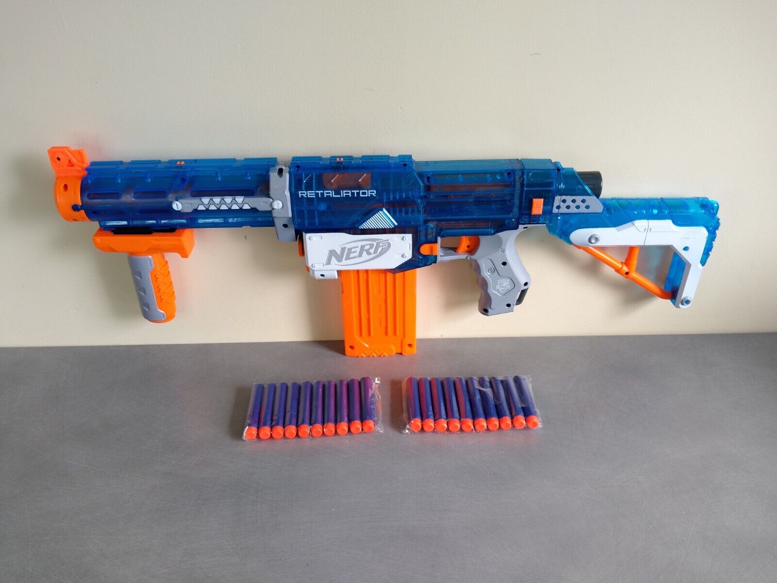 Pistolet Fusil Sniper NERF N-STRIKE RETALIATOR Bleu 65cm + 14 Fléchettes  TBE 5010994658106