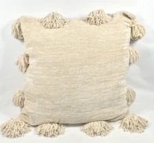 Pottery Barn Teen Chenille Chunky Tassel Euro Pillow Ivory 26x26 NWOT Sample