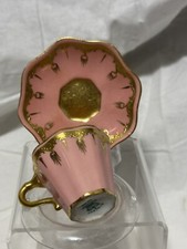 Rare Antique Coalport England Gold  Pink Demitasse Cup  Saucer Set AD 1750
