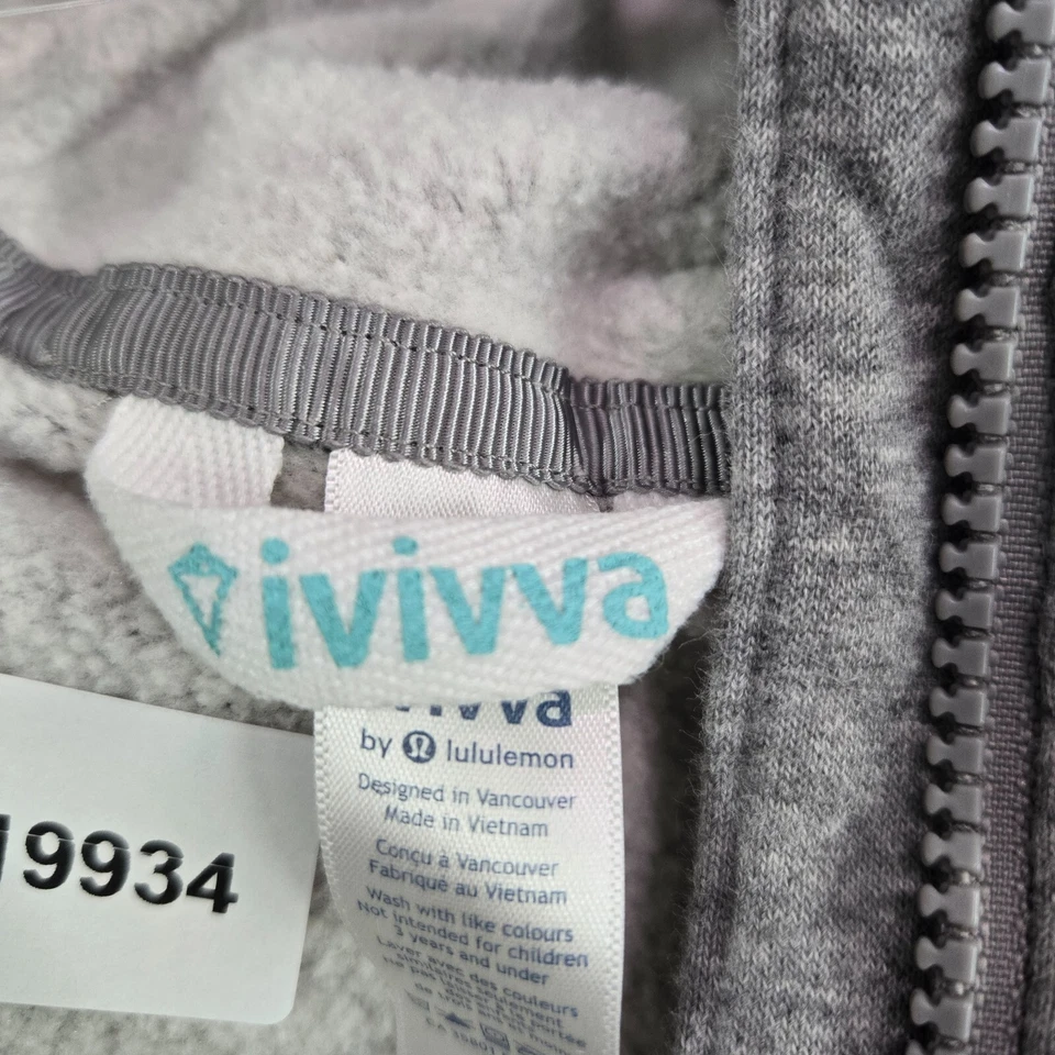 Ivivva Mujer Sudadera 10 Gris Sudadera con Capucha Cremallera Completa Logo Agujero para el Pulgar LEER Foto 2 de 4