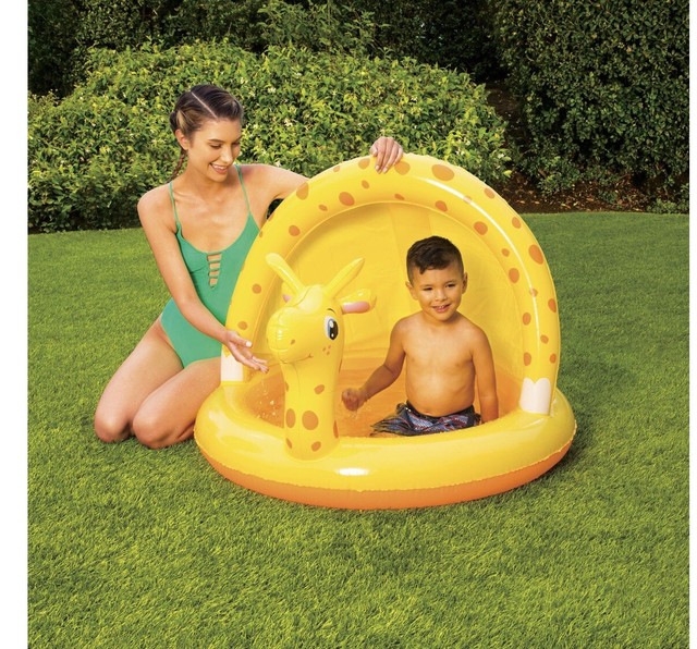 Summer Waves Inflatable Giraffe Shade Pool, Cushioned Base, 54
