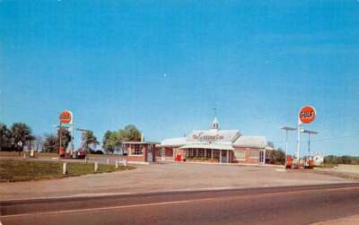 Tiny Town Kentucky The Coffee Cup Restaurant, Gulf Gas Pumps, Vintage PC U20382