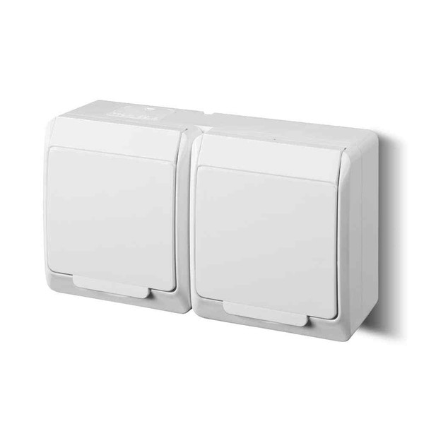 Aufputzsteckdose Weiss 2-Fach Feuchtraum IP44 16A 250V Aufputz-Montage Steckdose-image