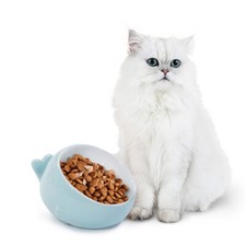 Cat and Kitty Ceramic Food Bowl,Anti Vomiting 12.5oz Blue ship from California