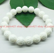 Genuine Natural 10mm Carving Coral Round Beads Gemstone Stretch Bracelet 7.5"