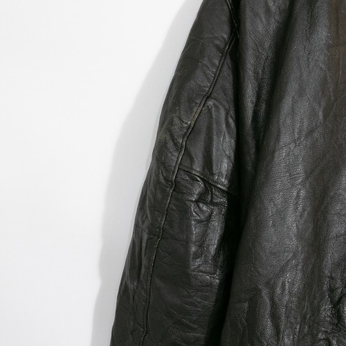 Vintage LL Bean A2 Leather Zip Up Bomber Jacket 2XL Tall Black Patina Distressed - Picture 12 of 13
