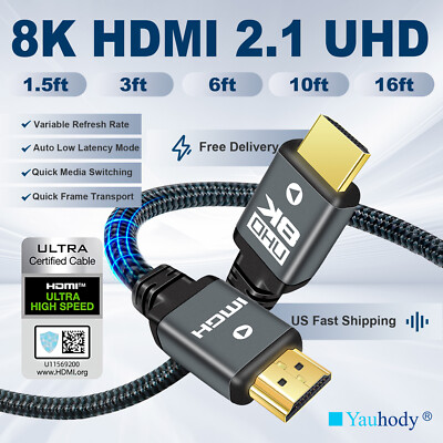 8K HDMI Cable HDMI 2.1 Ultra HD 48Gbps High Speed HDR 10+ HDTV 3D Dolby Atmos