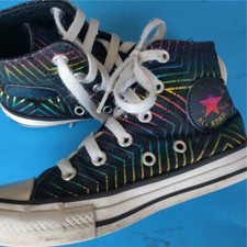 Girls Converse All Star High Tops Size 12 Navy with Multiple Colored Stripes