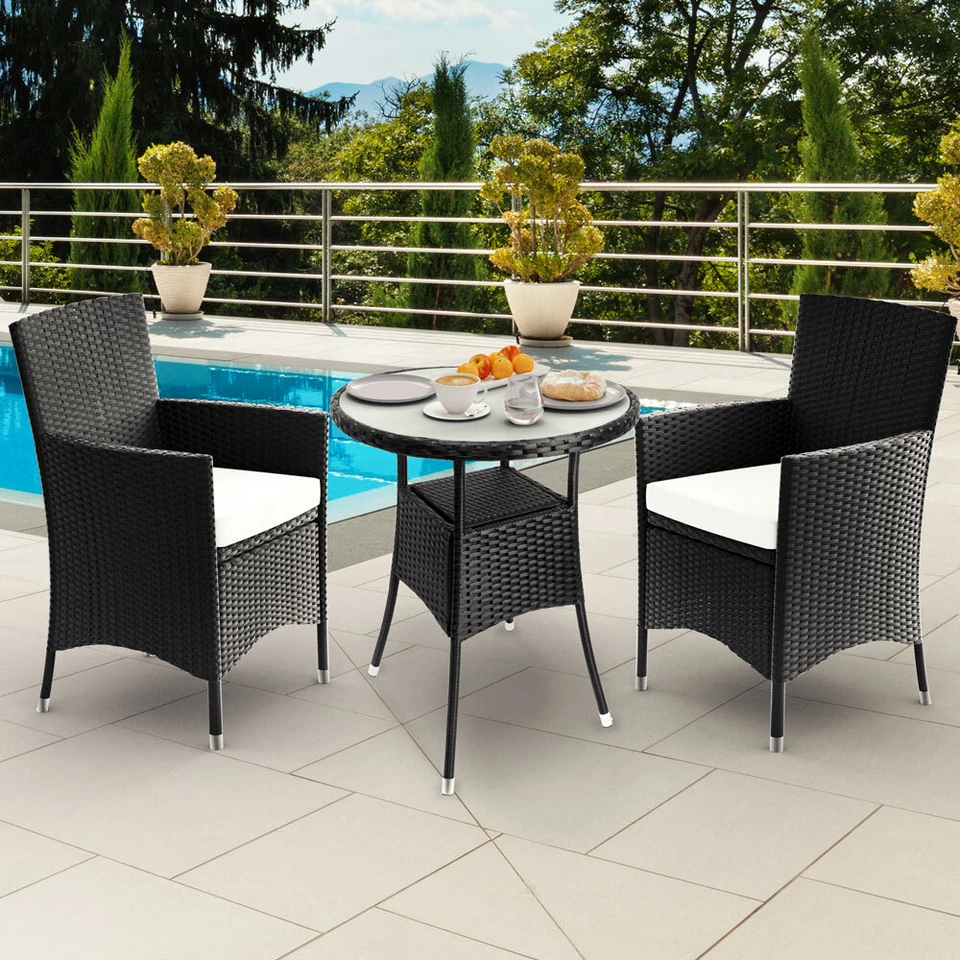 CASARIA® Polyrattan Balkonset 3 teilig Bistroset Sitzgruppe Balkon Garten Set - Bild 2 von 4